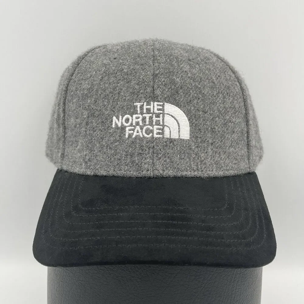 The North Face Wool Suede Gray Black Adjustable Buckle Strapback Hat Cap